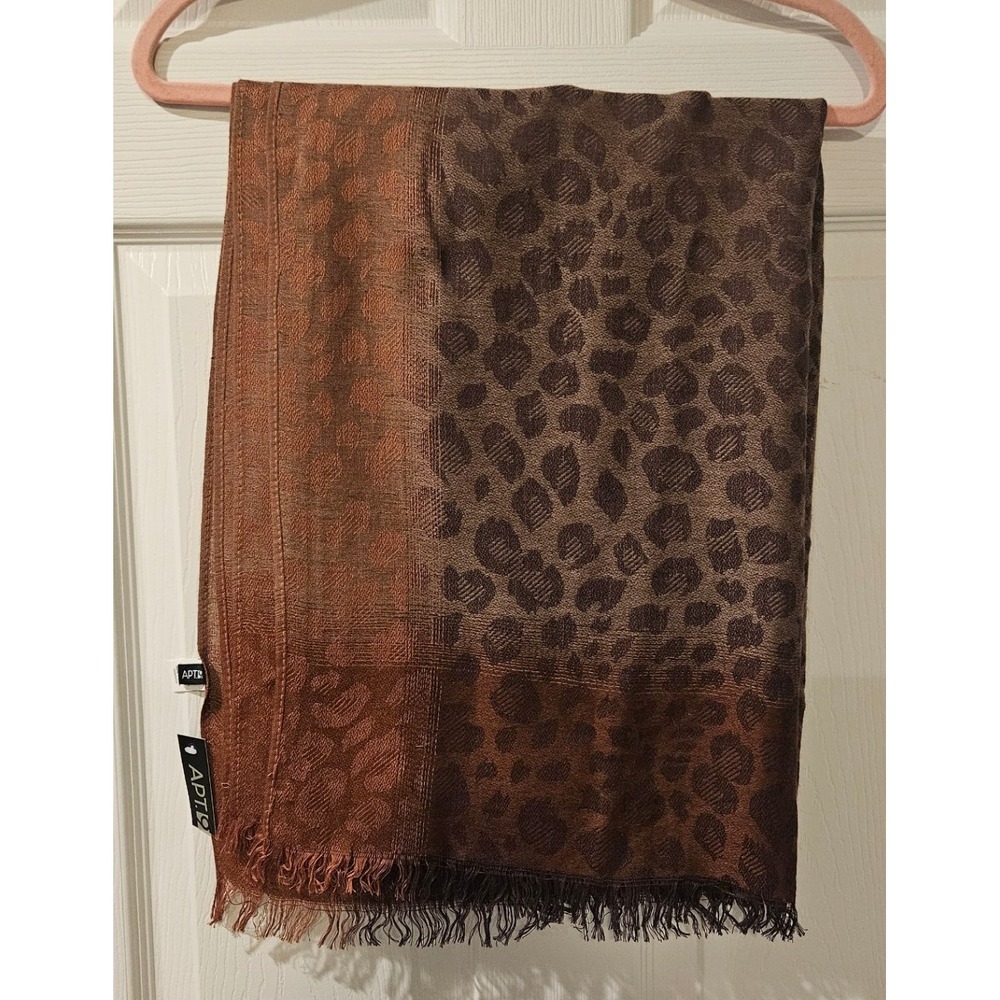 Apt. 9 Leopard Print Scarf Wrap Shawl Fringe Brown Combo‎ Lightweight NWT 27x70